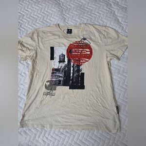 G-Star Cream and Red Building Graphic Tee